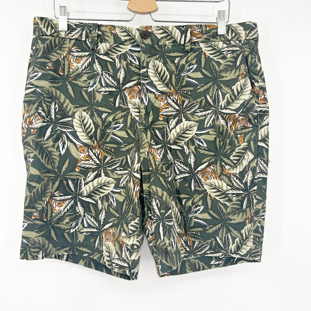 Banana Republic Mens Casual Tropical Aiden Tiger Jungle Bermuda‎ Chino Shorts 35